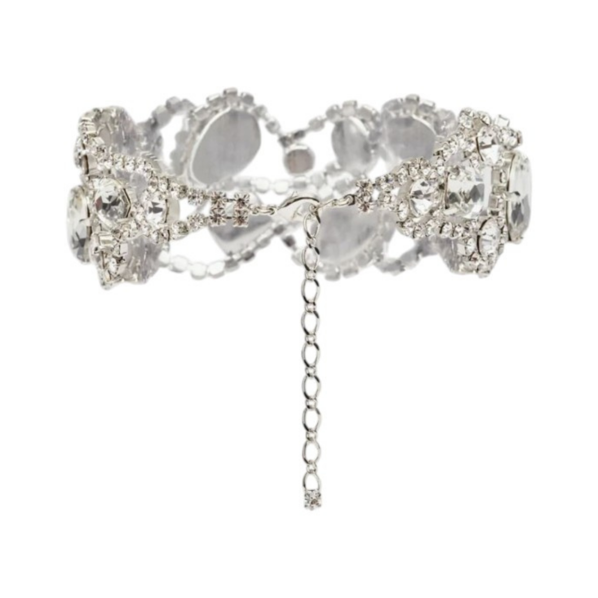 Choker composed of an intricate arrangement of mixed-cut crystals in oval, pear and emerald shapes.
