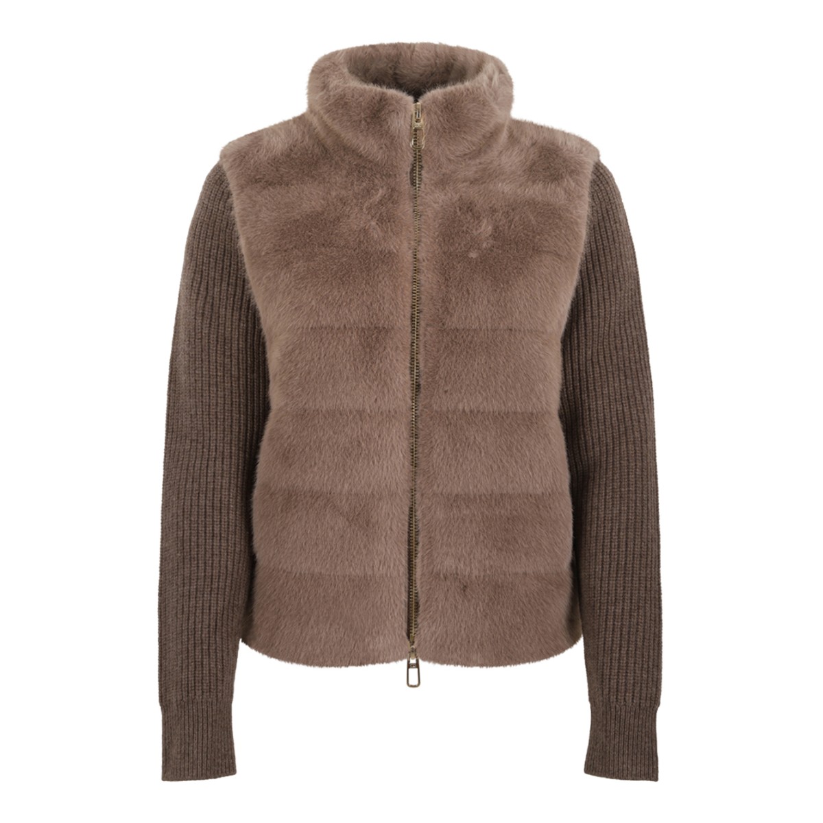 Duno Brown Faux Fur and Knit Jacket.