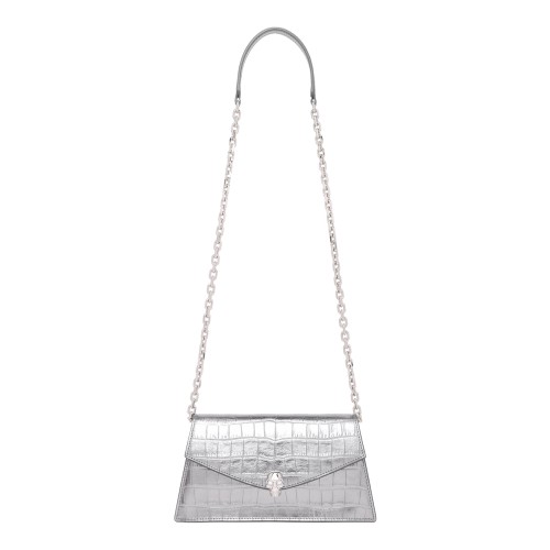 Alexander McQueen Silver Croc-Effect Shoulder Bag.