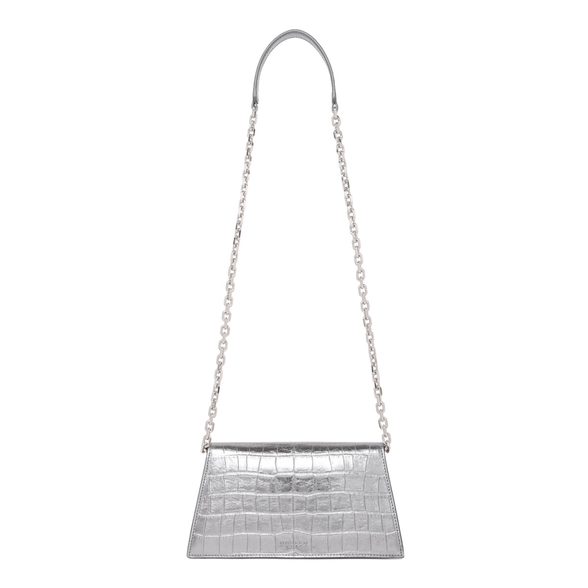Alexander McQueen Silver Croc-Effect Shoulder Bag.