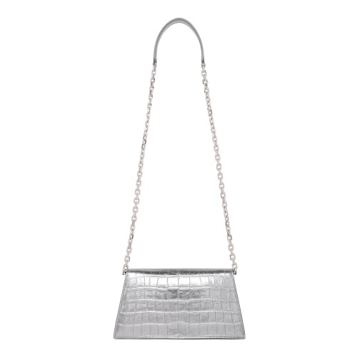 Alexander McQueen Silver Croc-Effect Shoulder Bag.
