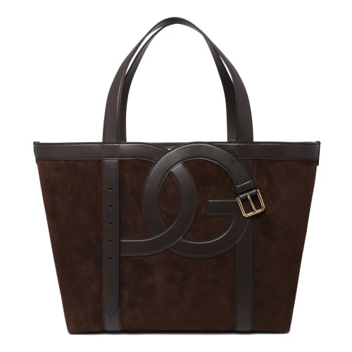 Dolce & Gabbana Dark Brown Suede Logo Tote Bag.
