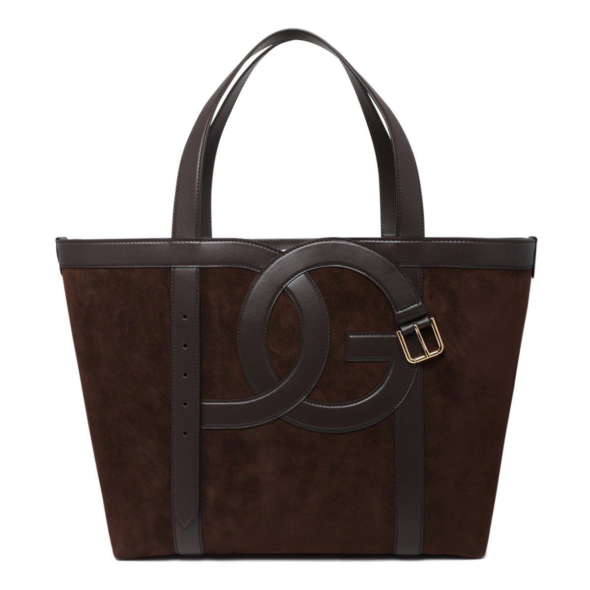 Dolce & Gabbana Dark Brown Suede Logo Tote Bag.