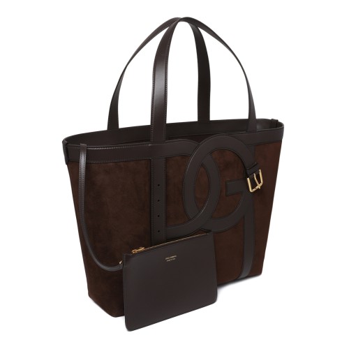 Dolce & Gabbana Dark Brown Suede Logo Tote Bag.