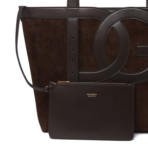 Dolce & Gabbana Dark Brown Suede Logo Tote Bag.