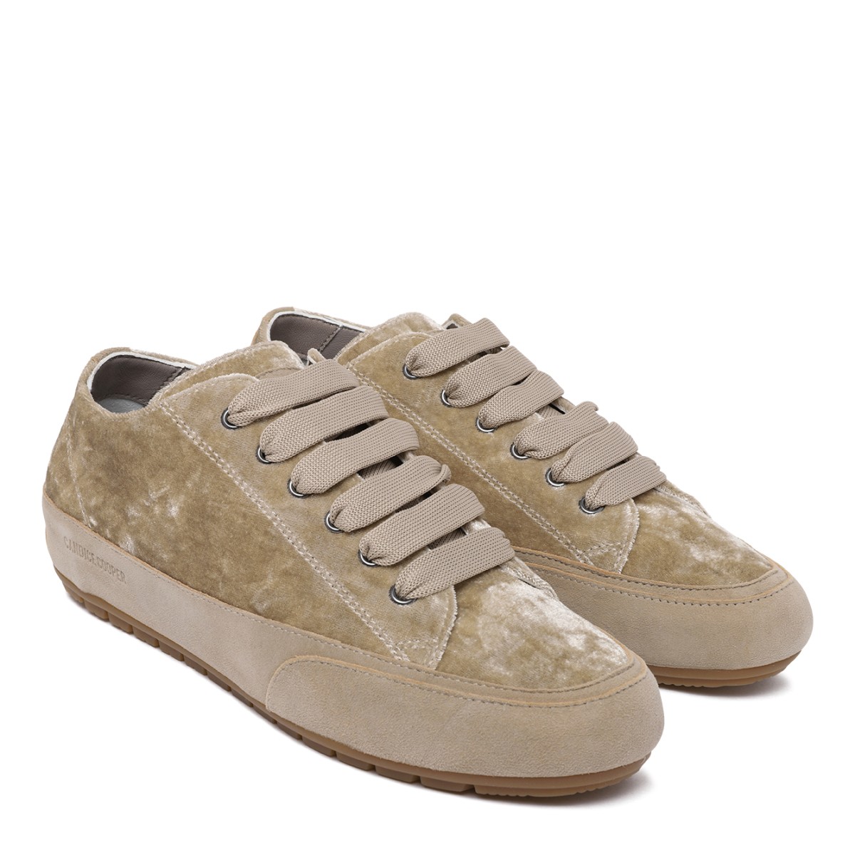 Candice Cooper Beige Textured Low-Top Sneakers.