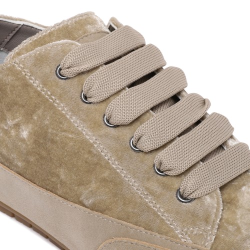 Candice Cooper Beige Textured Low-Top Sneakers.