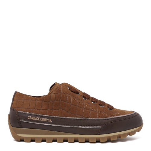 Candice Cooper Brown Croc-Effect Sneakers.