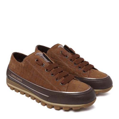 Candice Cooper Brown Croc-Effect Sneakers. 2