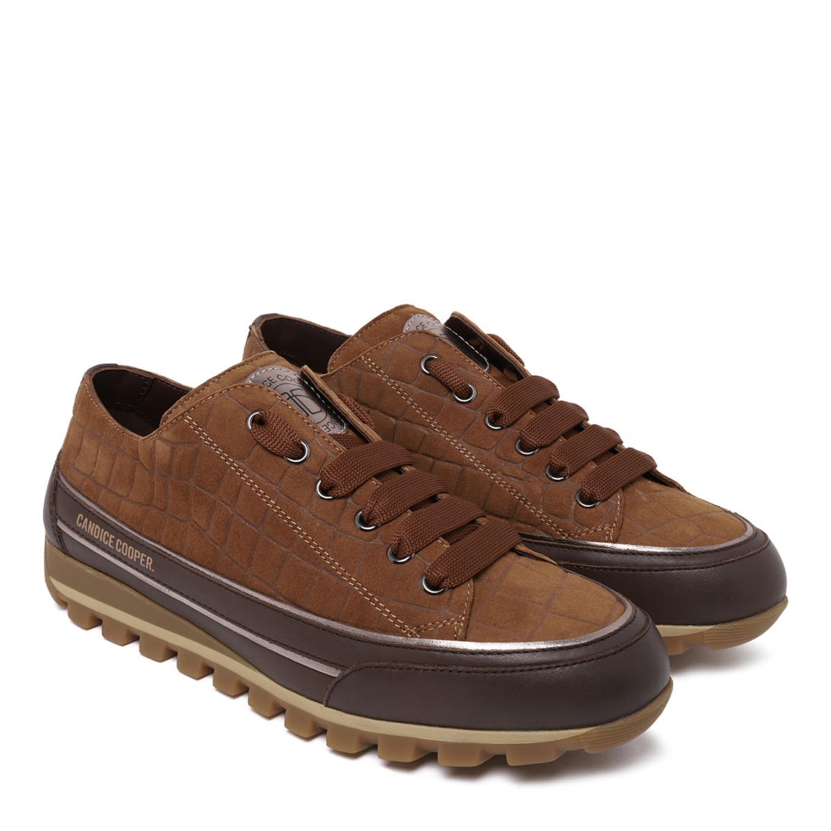 Candice Cooper Brown Croc-Effect Sneakers.