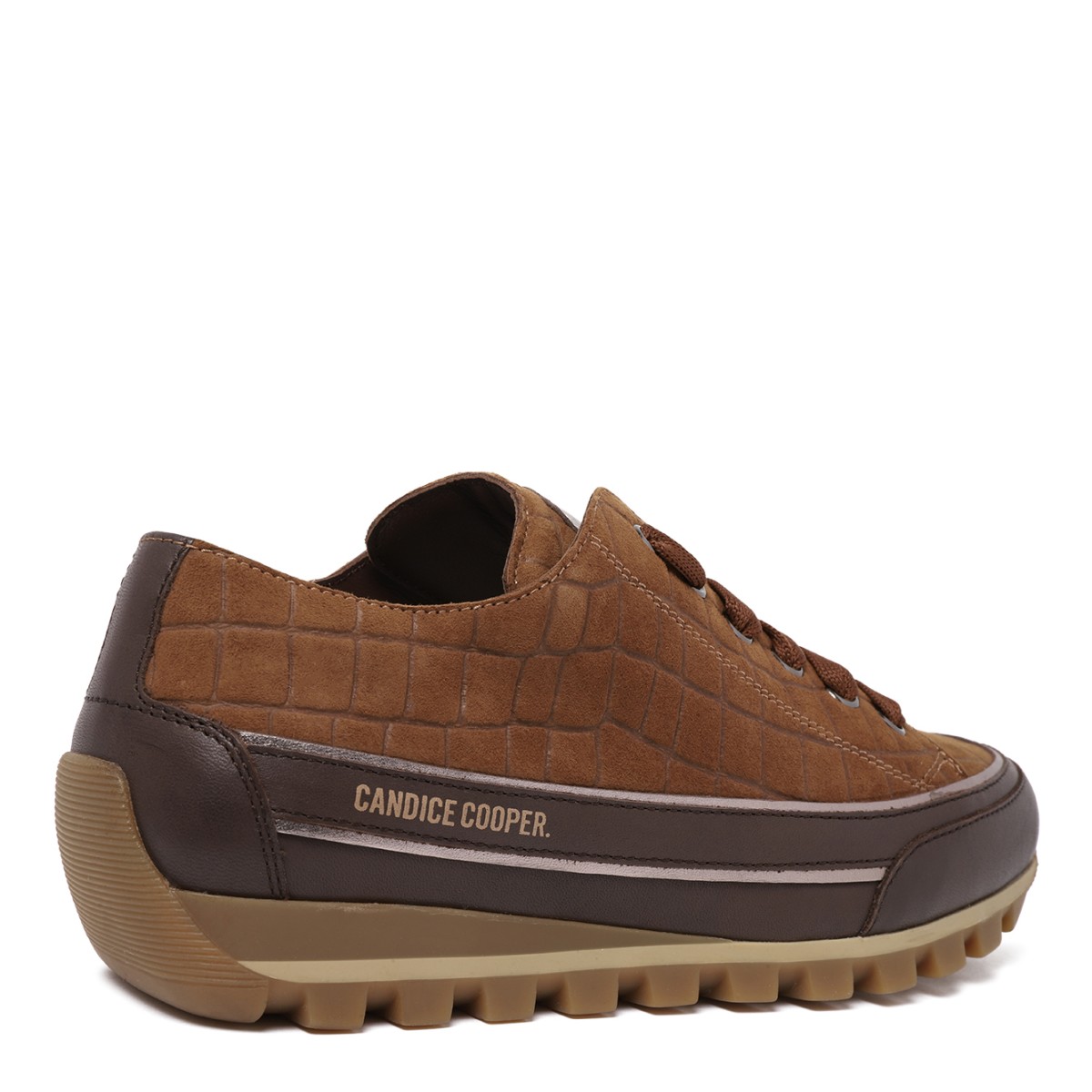 Candice Cooper Brown Croc-Effect Sneakers.