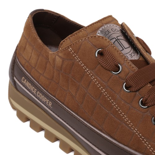 Candice Cooper Brown Croc-Effect Sneakers.