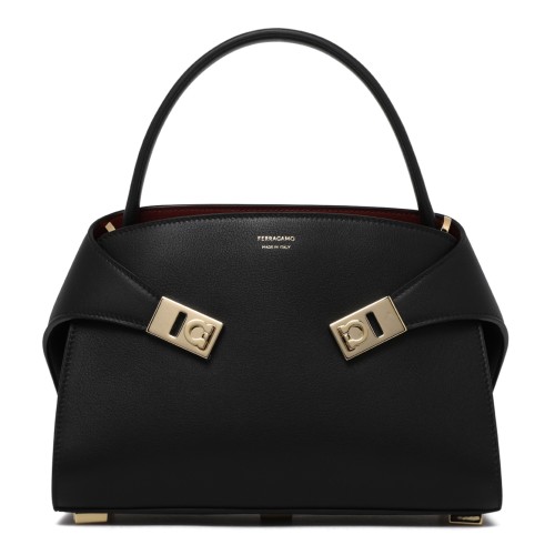 Ferragamo Black Leather Top Handle Bag.
