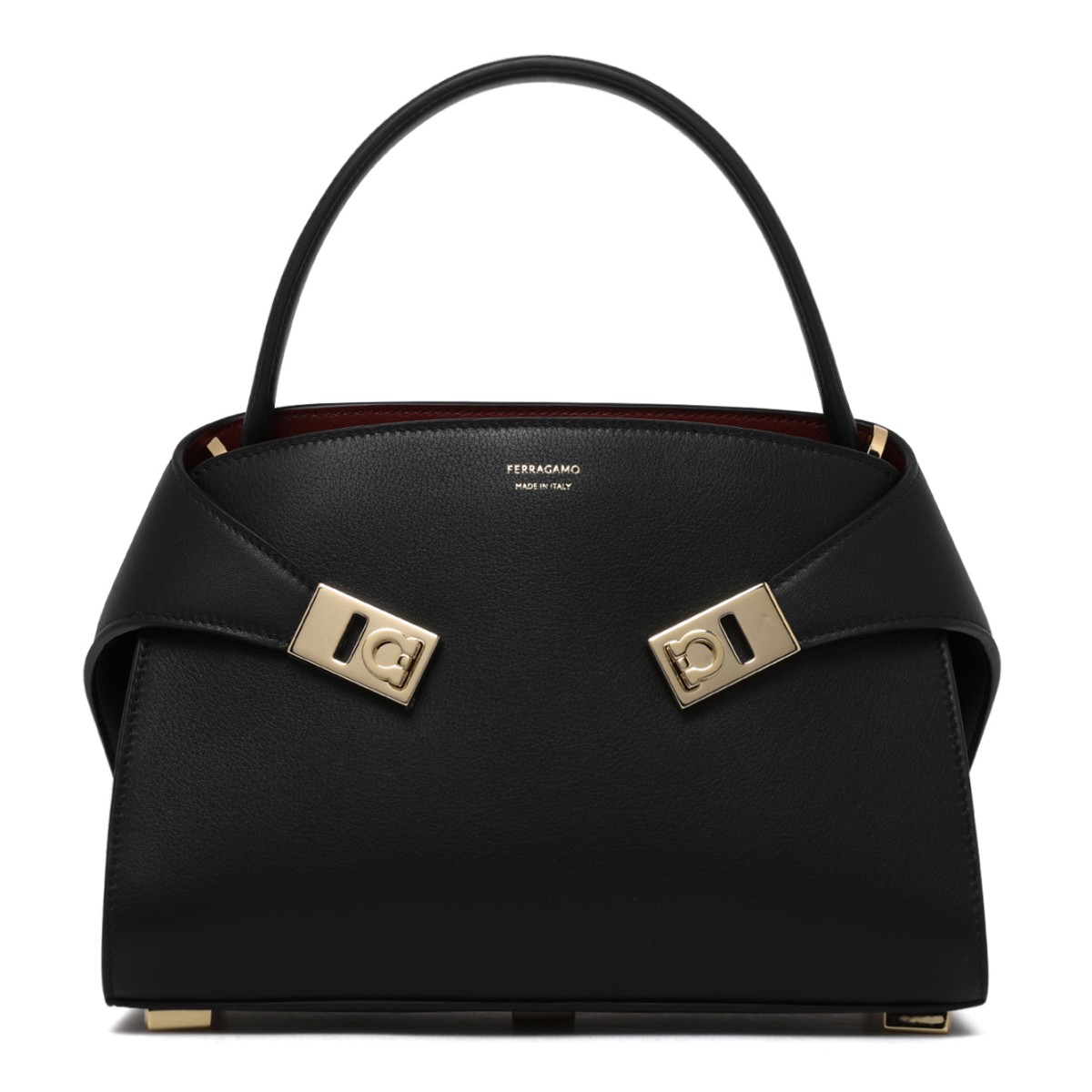 Ferragamo Black Leather Top Handle Bag.
