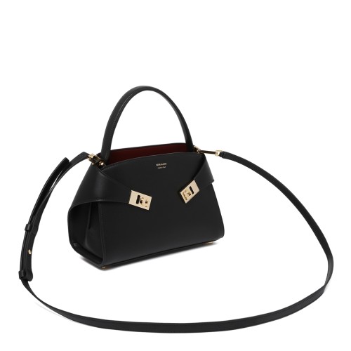 Ferragamo Black Leather Top Handle Bag.