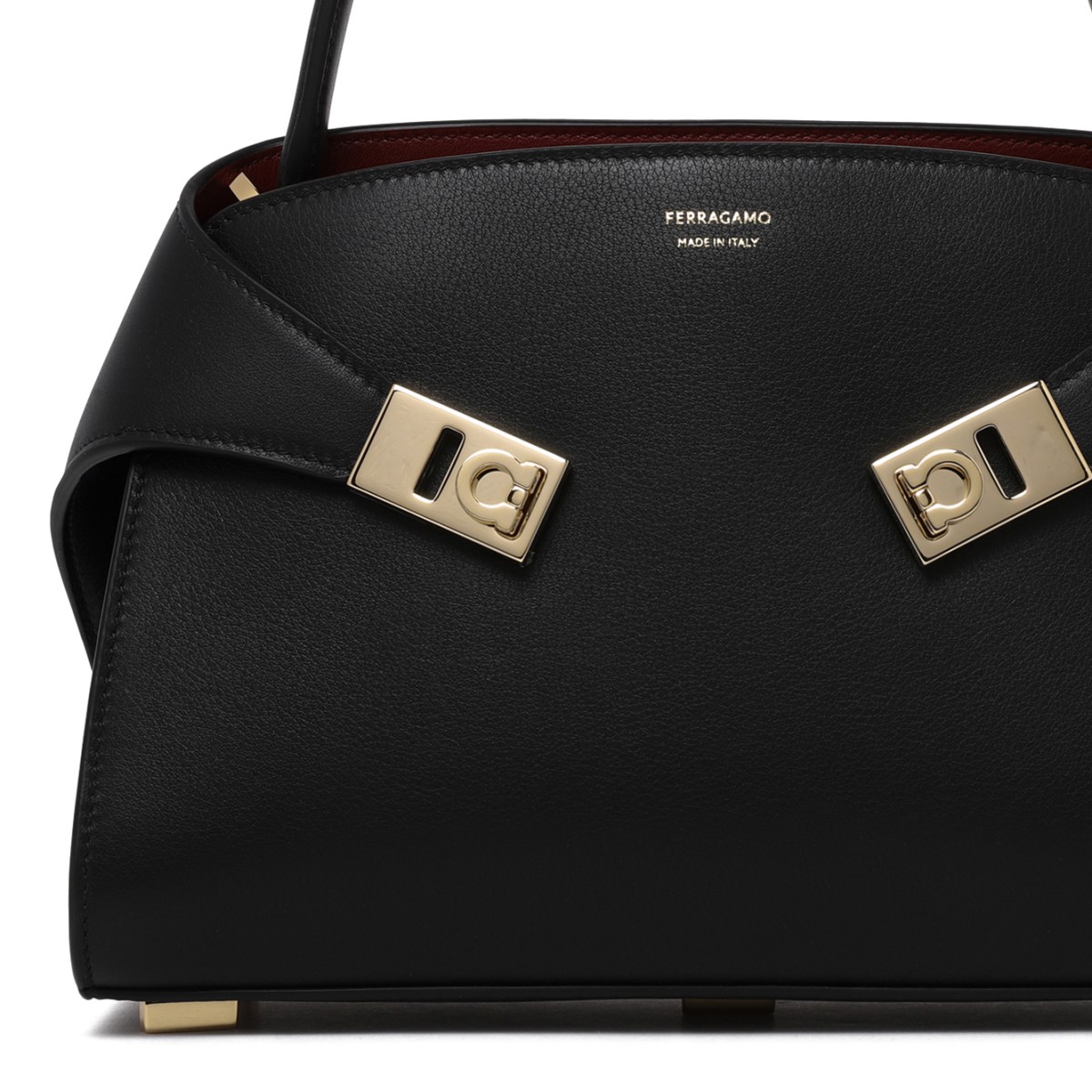 Ferragamo Black Leather Top Handle Bag.