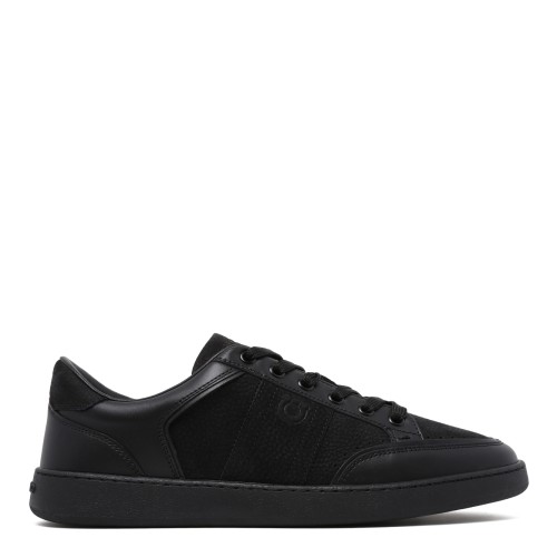 Ferragamo Black Leather Low-Top Sneakers.
