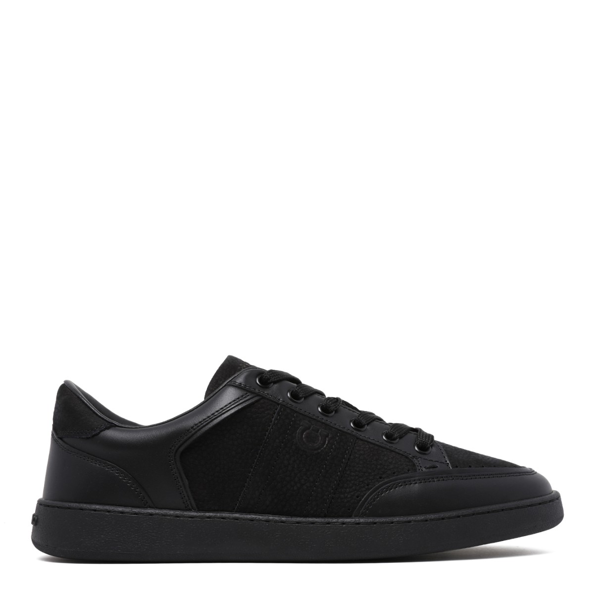 Ferragamo Black Leather Low-Top Sneakers.