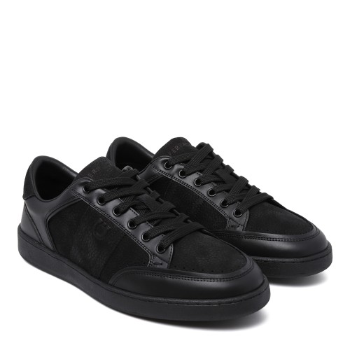 Ferragamo Black Leather Low-Top Sneakers. 2