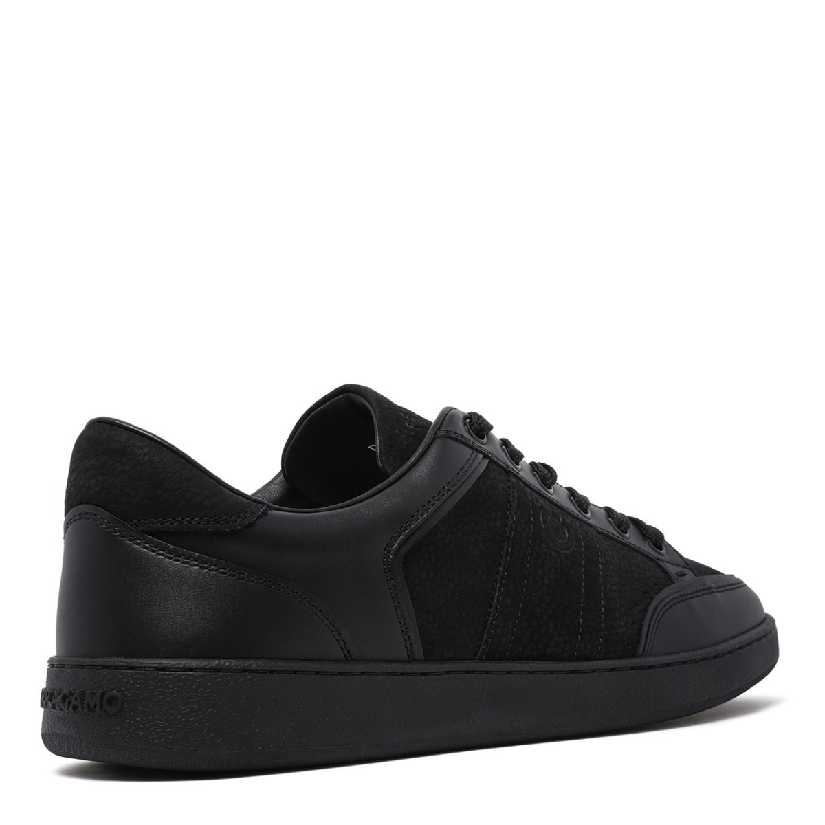 Ferragamo Black Leather Low-Top Sneakers.
