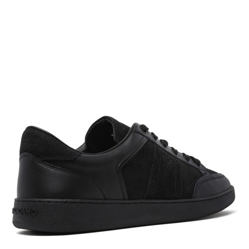 Ferragamo Black Leather Low-Top Sneakers.