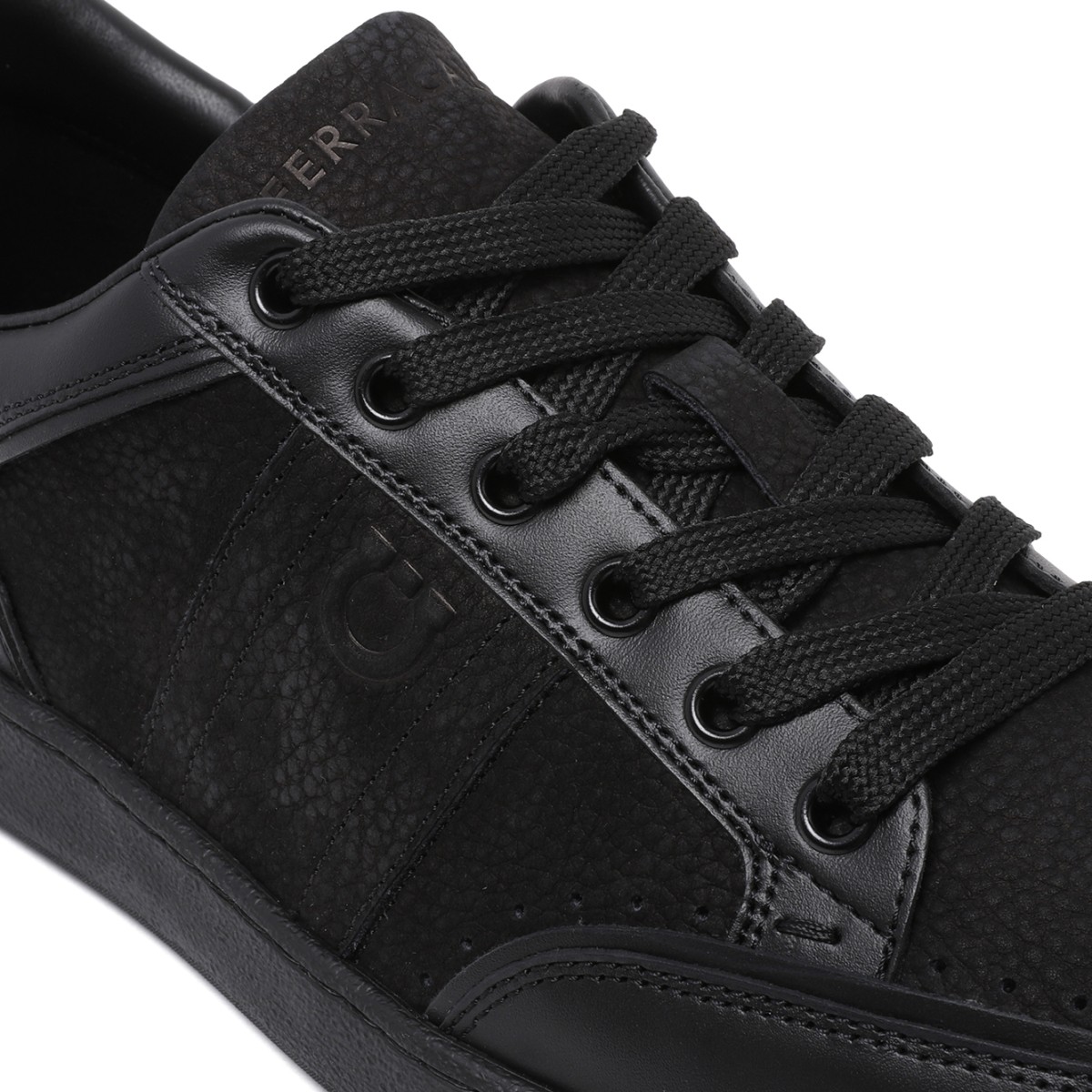 Ferragamo Black Leather Low-Top Sneakers.