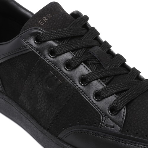 Ferragamo Black Leather Low-Top Sneakers.