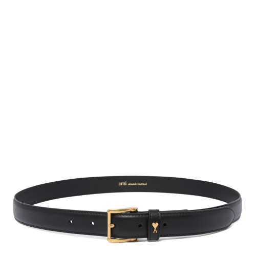 AMI Paris Black Ami de Cur Leather Belt.
