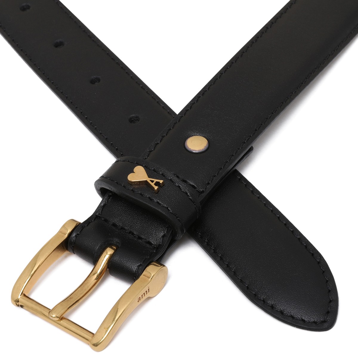 AMI Paris Black Ami de Cur Leather Belt.