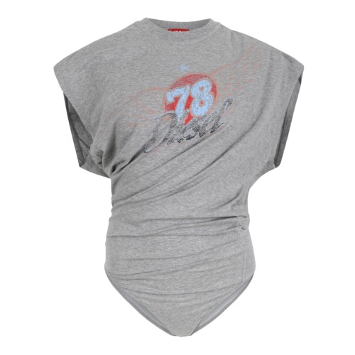 Diesel Grey Graphic Draped Bodysuit.