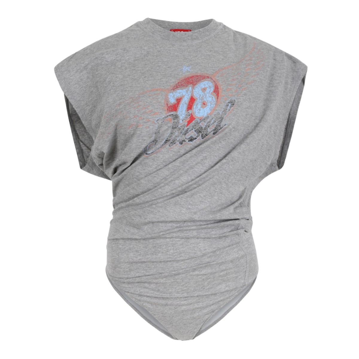 Diesel Grey Graphic Draped Bodysuit.