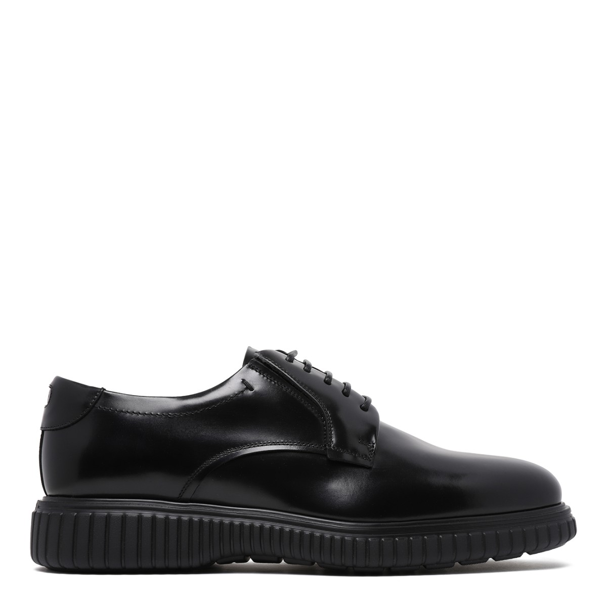 Ferragamo Black Leather Derby Shoes.