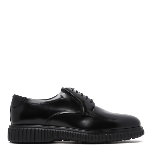 Ferragamo Black Leather Derby Shoes.