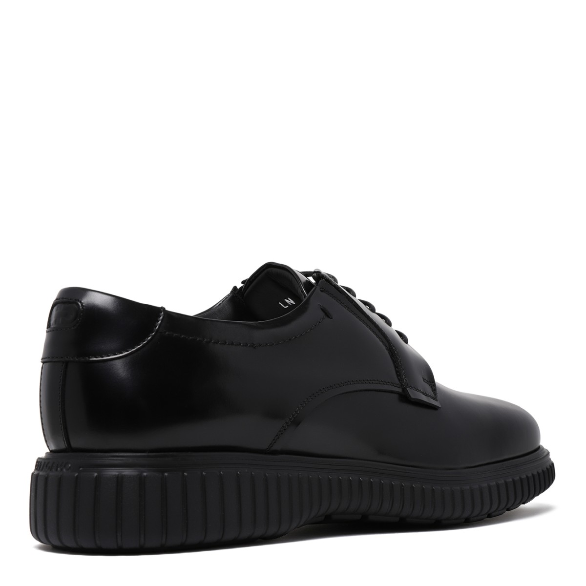Ferragamo Black Leather Derby Shoes.