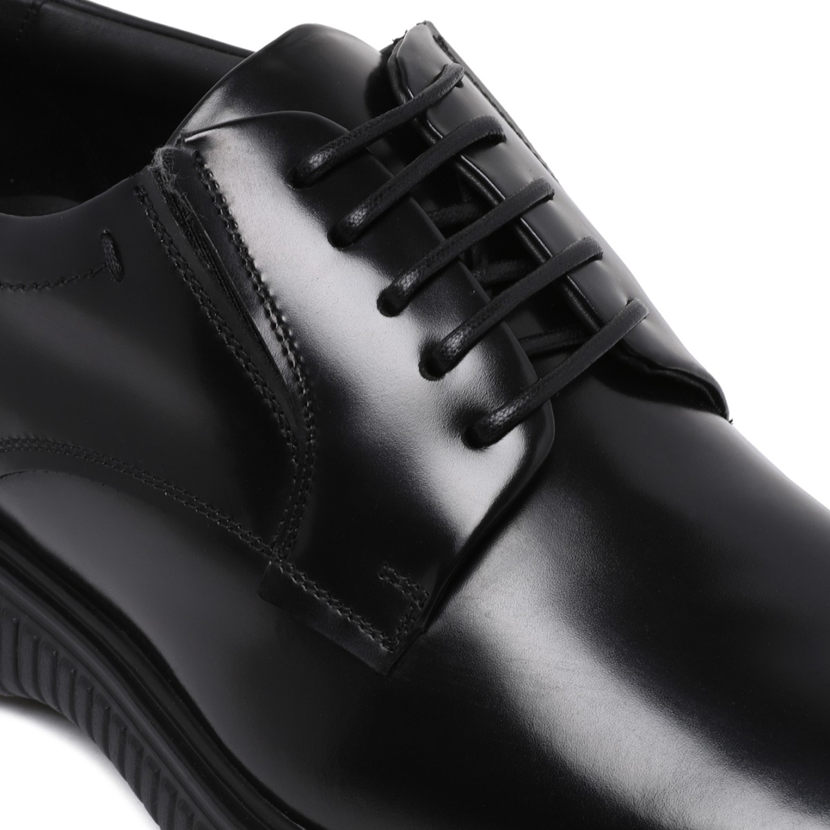 Ferragamo Black Leather Derby Shoes.