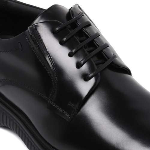 Ferragamo Black Leather Derby Shoes.