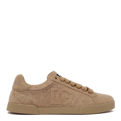 Dolce & Gabbana Beige Suede DG Logo Sneakers.