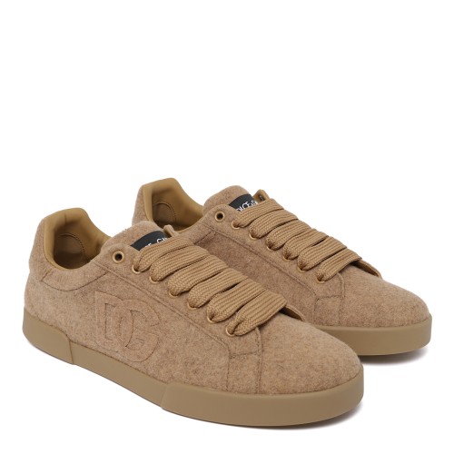 Dolce & Gabbana Beige Suede DG Logo Sneakers.