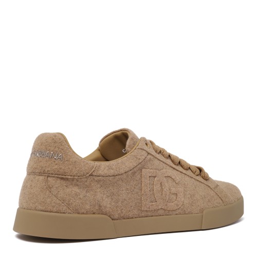 Dolce & Gabbana Beige Suede DG Logo Sneakers.