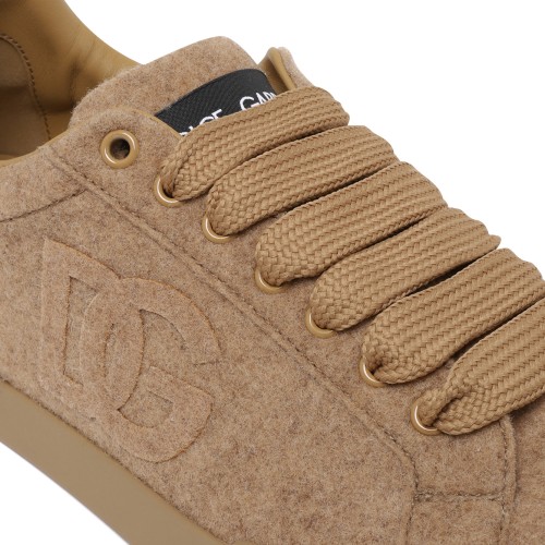 Dolce & Gabbana Beige Suede DG Logo Sneakers.