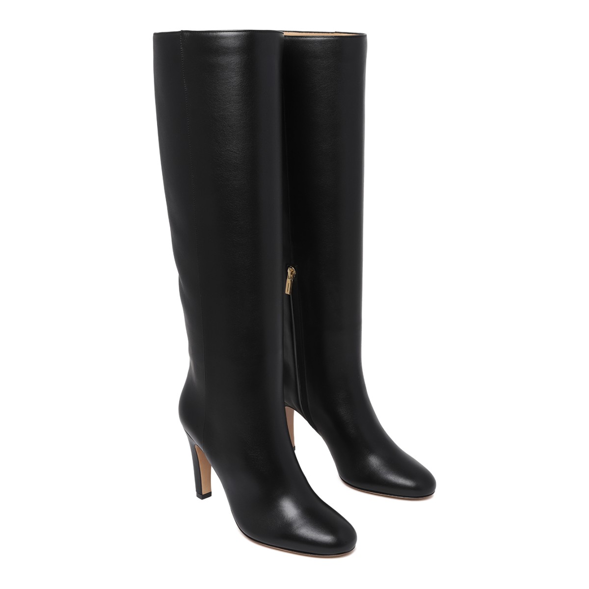 Ferragamo Black Leather Knee-High Boots.