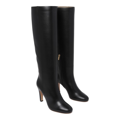 Ferragamo Black Leather Knee-High Boots.