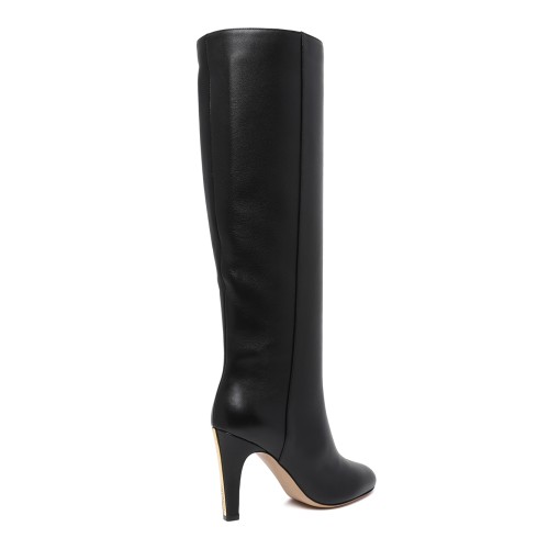 Ferragamo Black Leather Knee-High Boots.
