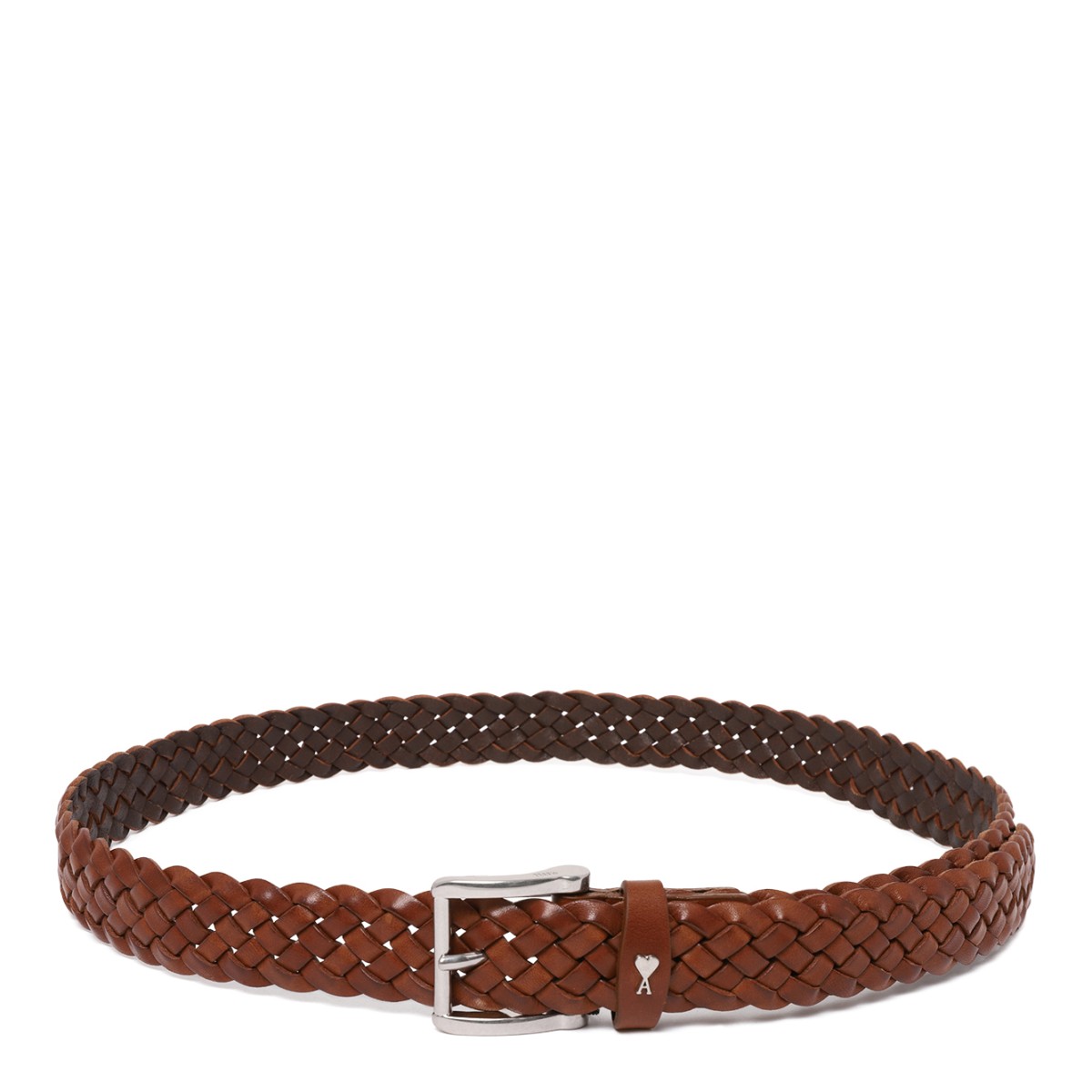 AMI Paris Brown Braided Leather Belt.