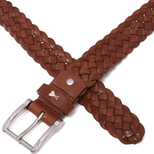 AMI Paris Brown Braided Leather Belt.