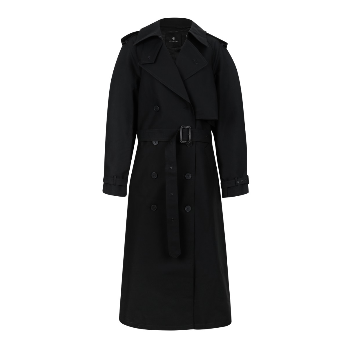 Anine Bing Black Double-Breasted Trench Coat.
