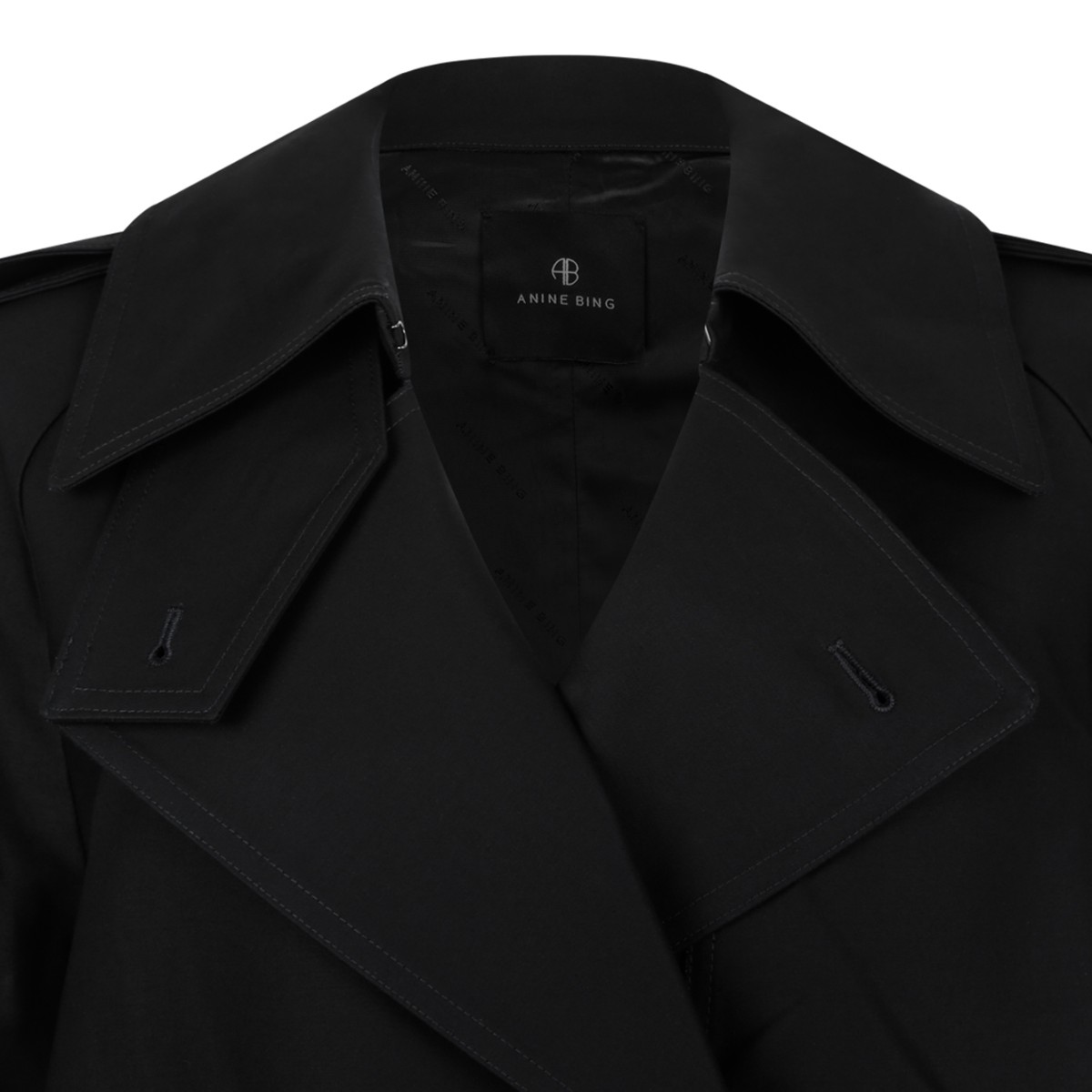 Anine Bing Black Double-Breasted Trench Coat.