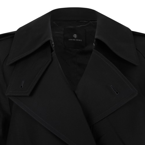 Anine Bing Black Double-Breasted Trench Coat.