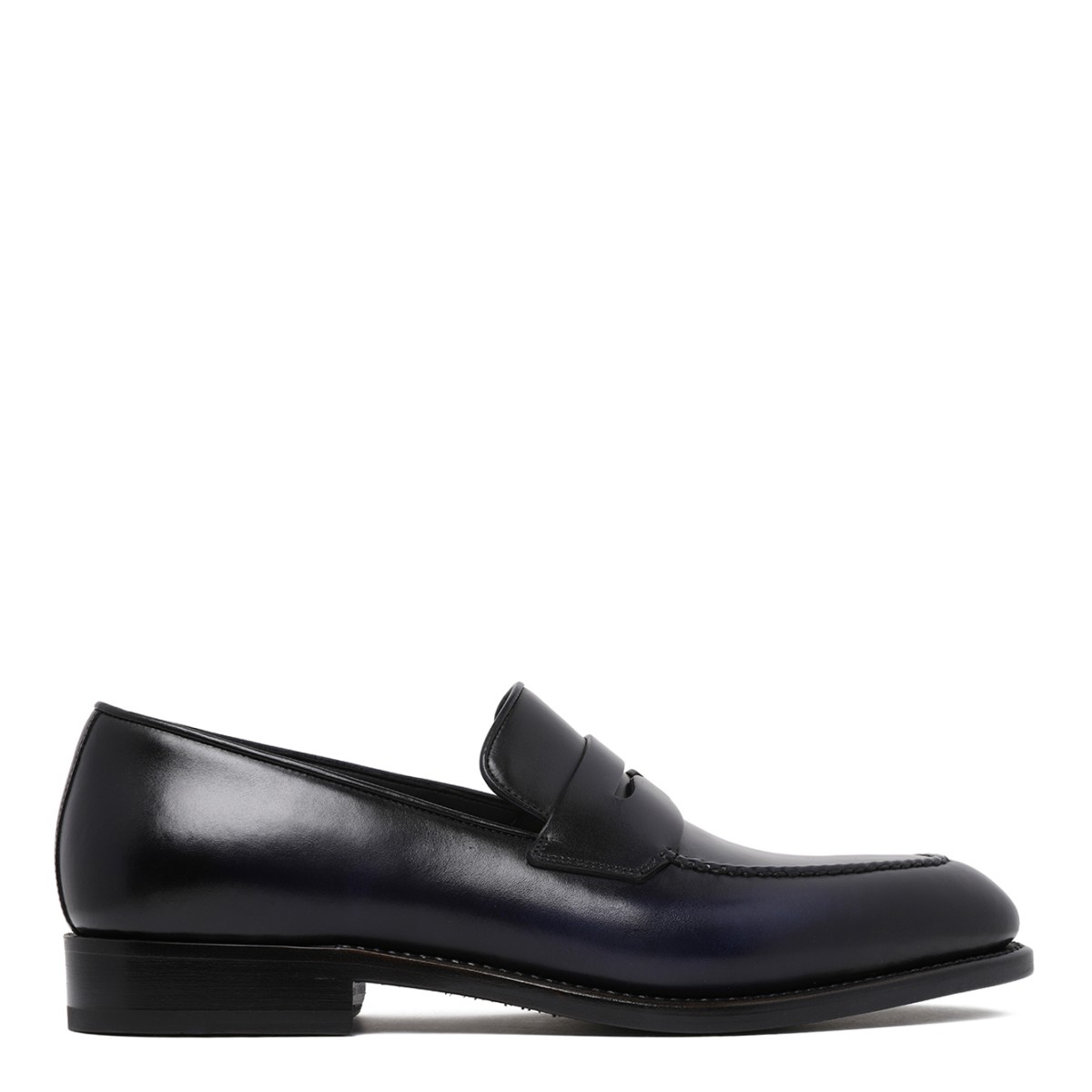 Ferragamo Black Leather Penny Loafers.