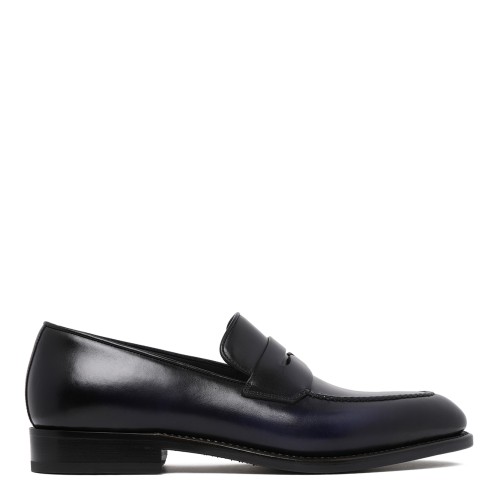 Ferragamo Black Leather Penny Loafers.